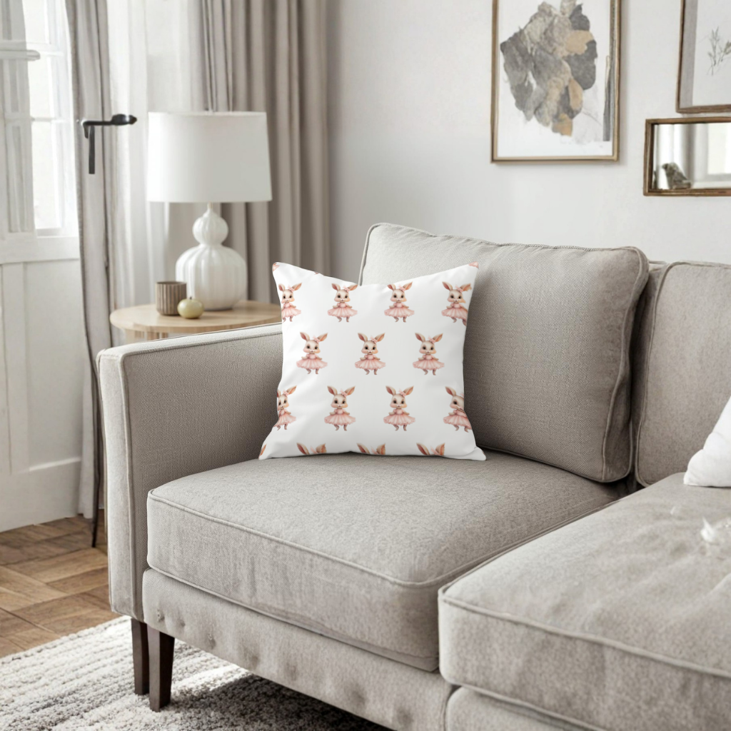 Kawaii Rabbit in Pink Ruffled Dress Decorative pillow cover