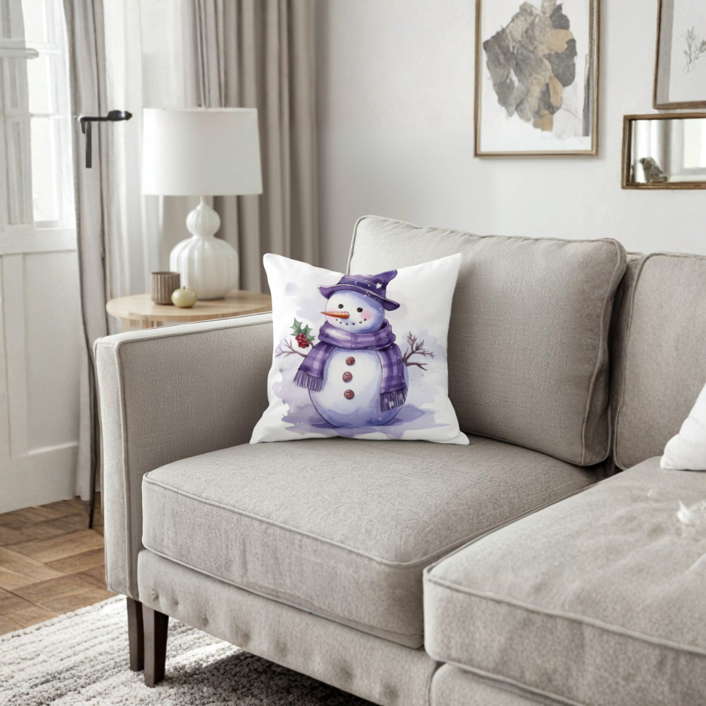Whimsical Purple Snowman Decorative pillow cover
