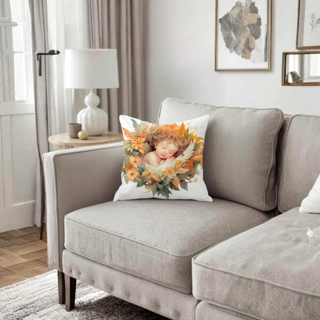 Sleeping Cherub in Cottagecore Flowers Decorative pillow cover