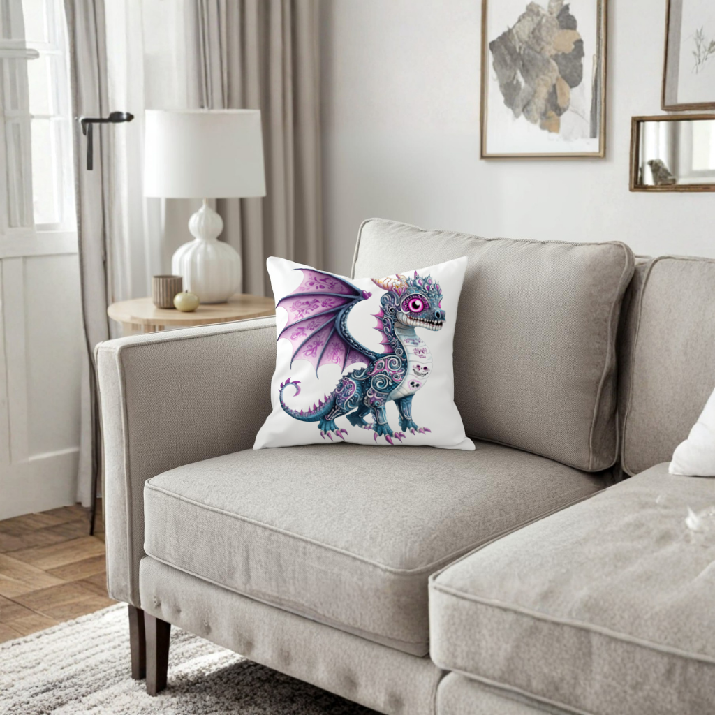 Purple Sugar Skull Dragon Decorative pillow cover
