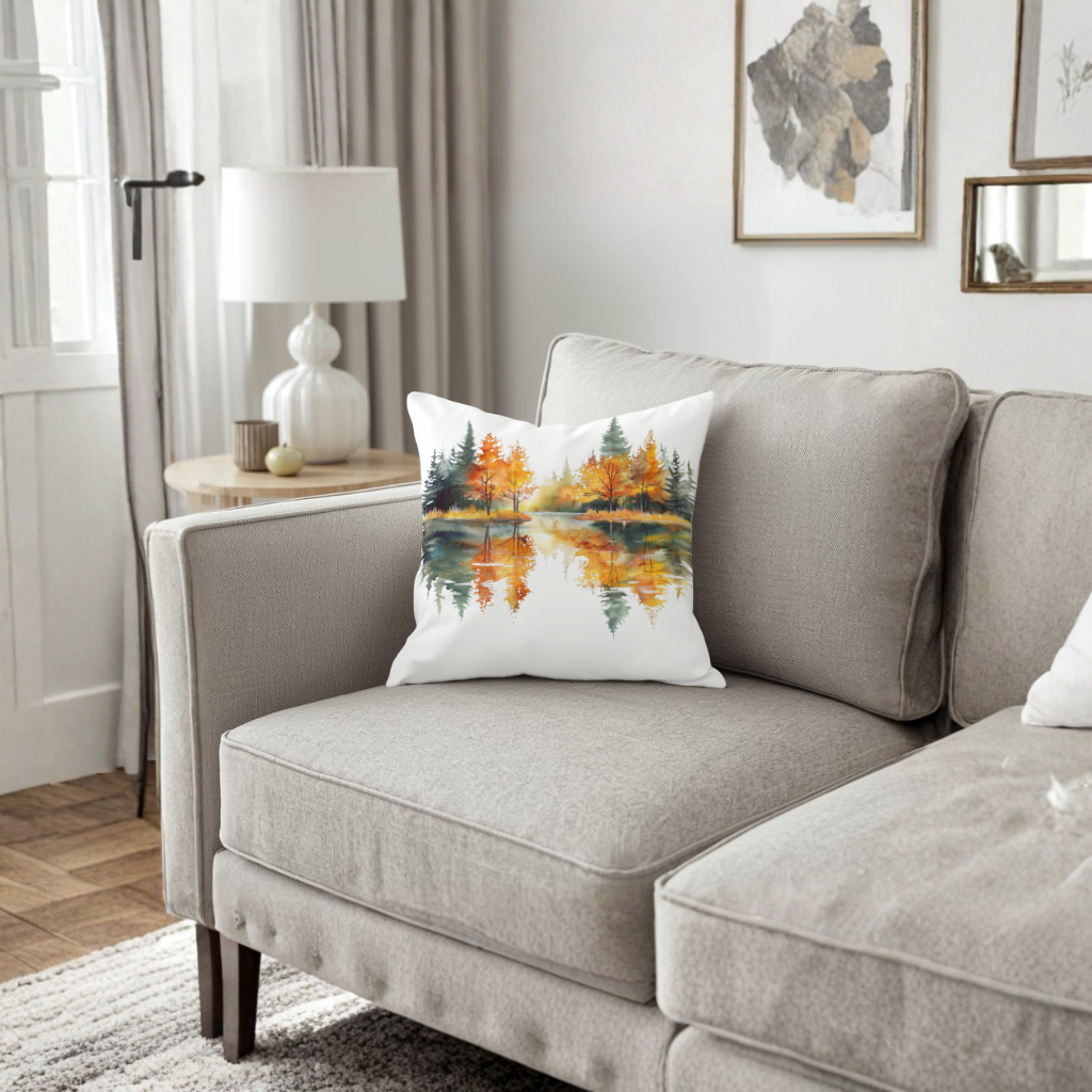 Autumn Forest Lake Reflection Decorative pillow cover