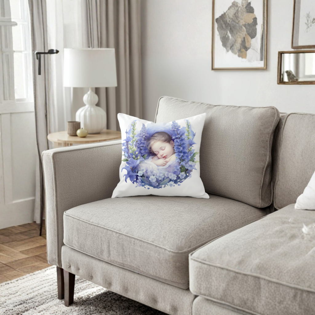 Sleeping Baby Blue Larkspur Decorative pillow cover