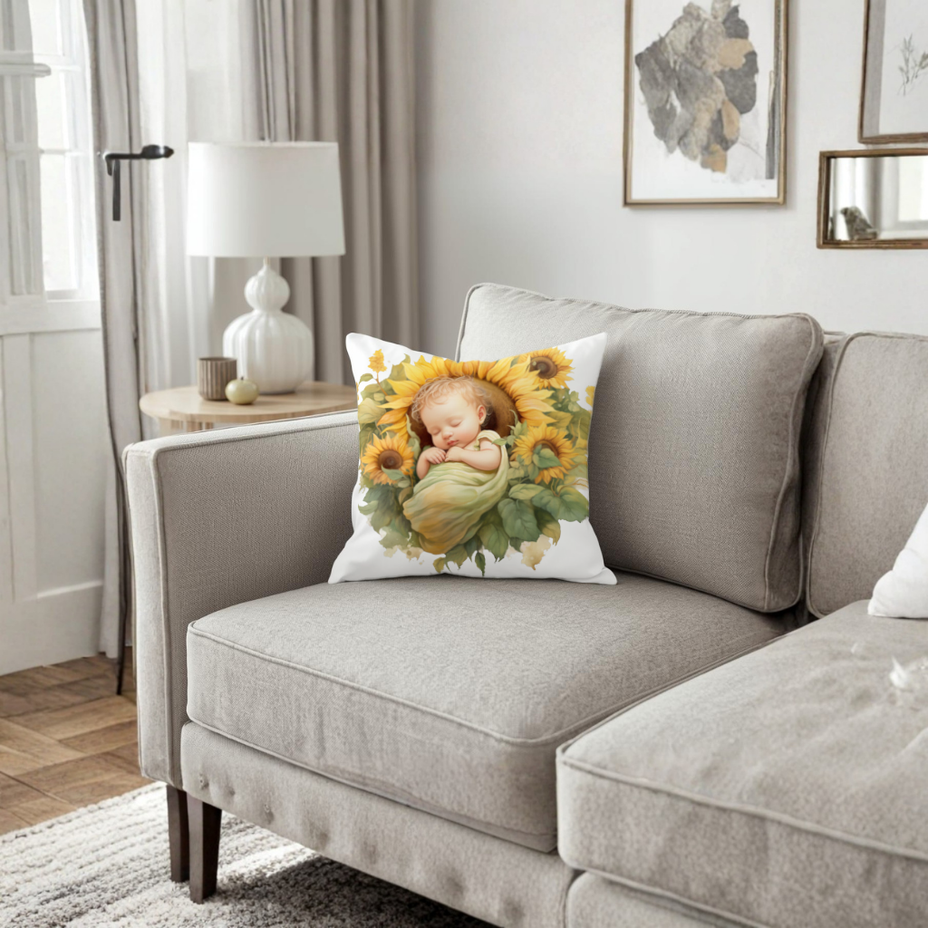Sleeping Baby in Sunflower Decorative pillow cover