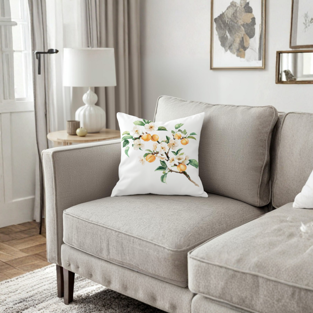 Watercolor Apricot Blossom Branch Decorative pillow cover