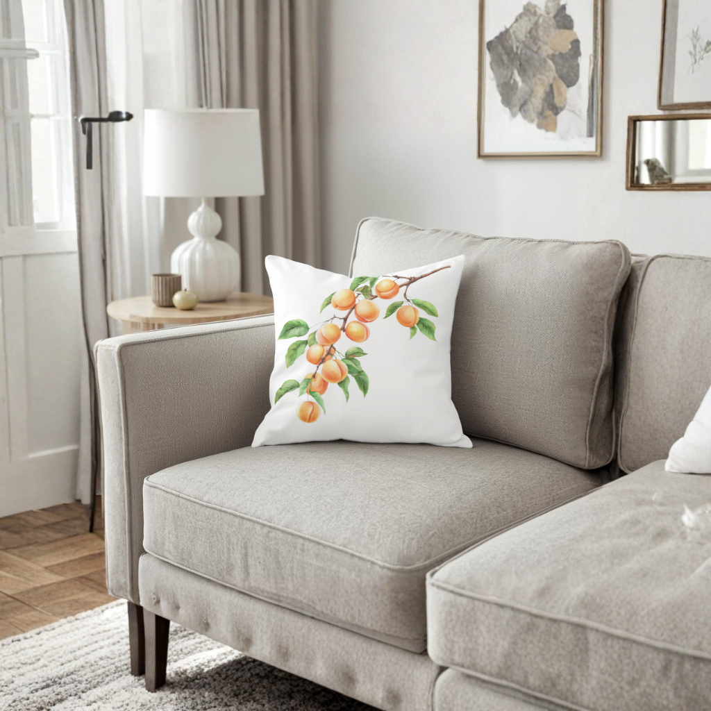 Ripe Orange Apricot Fruit Branch Decorative pillow cover