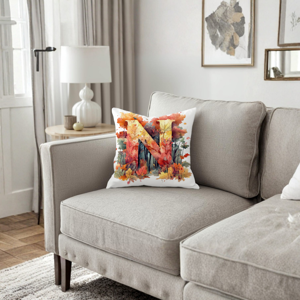 Autumn Leaf Monogram N Decorative pillow cover