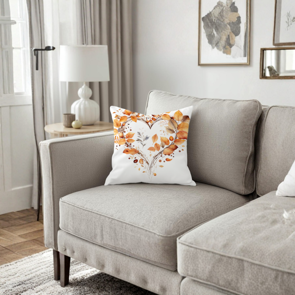 Orange Autumn Leaves Heart Decorative pillow cover