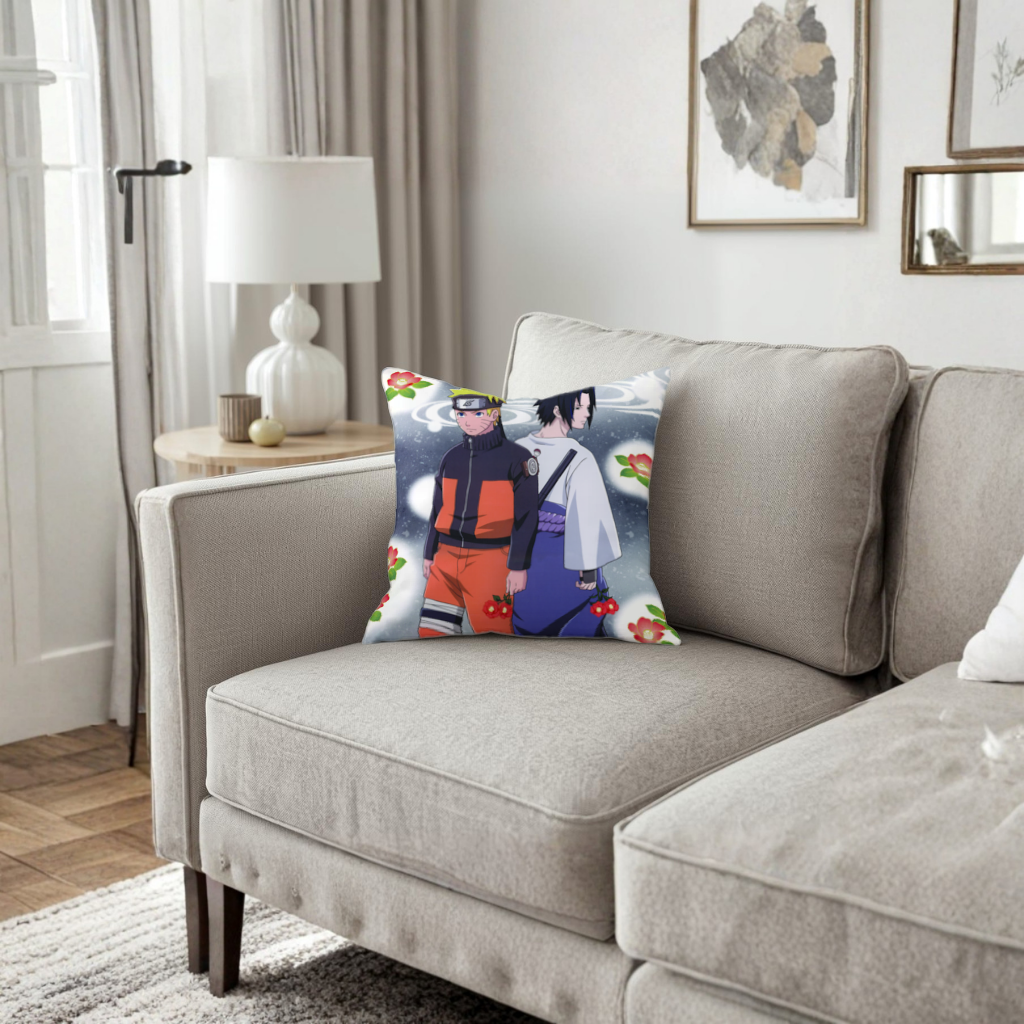 Two Rival Warriors with Red Camellias Decorative pillow cover