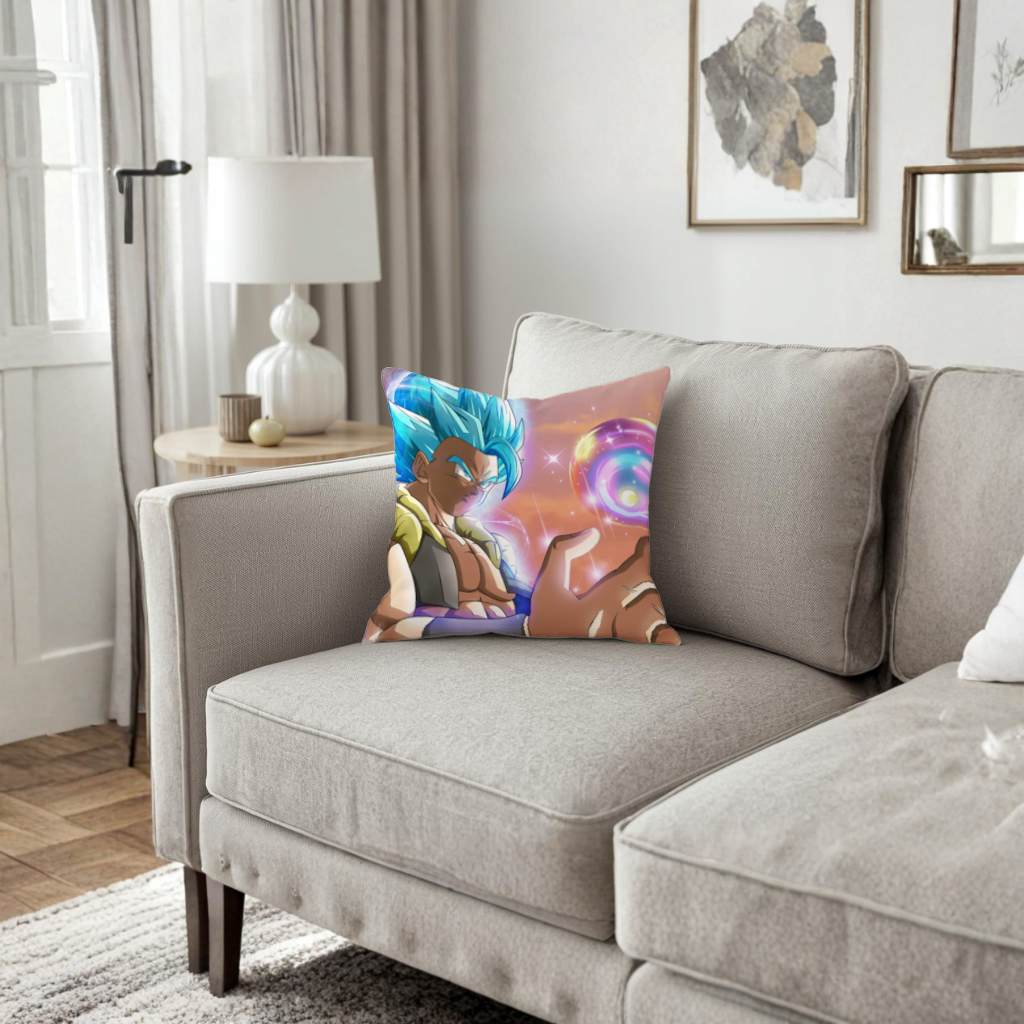 Blue Haired Warrior with Energy Orb Decorative pillow cover