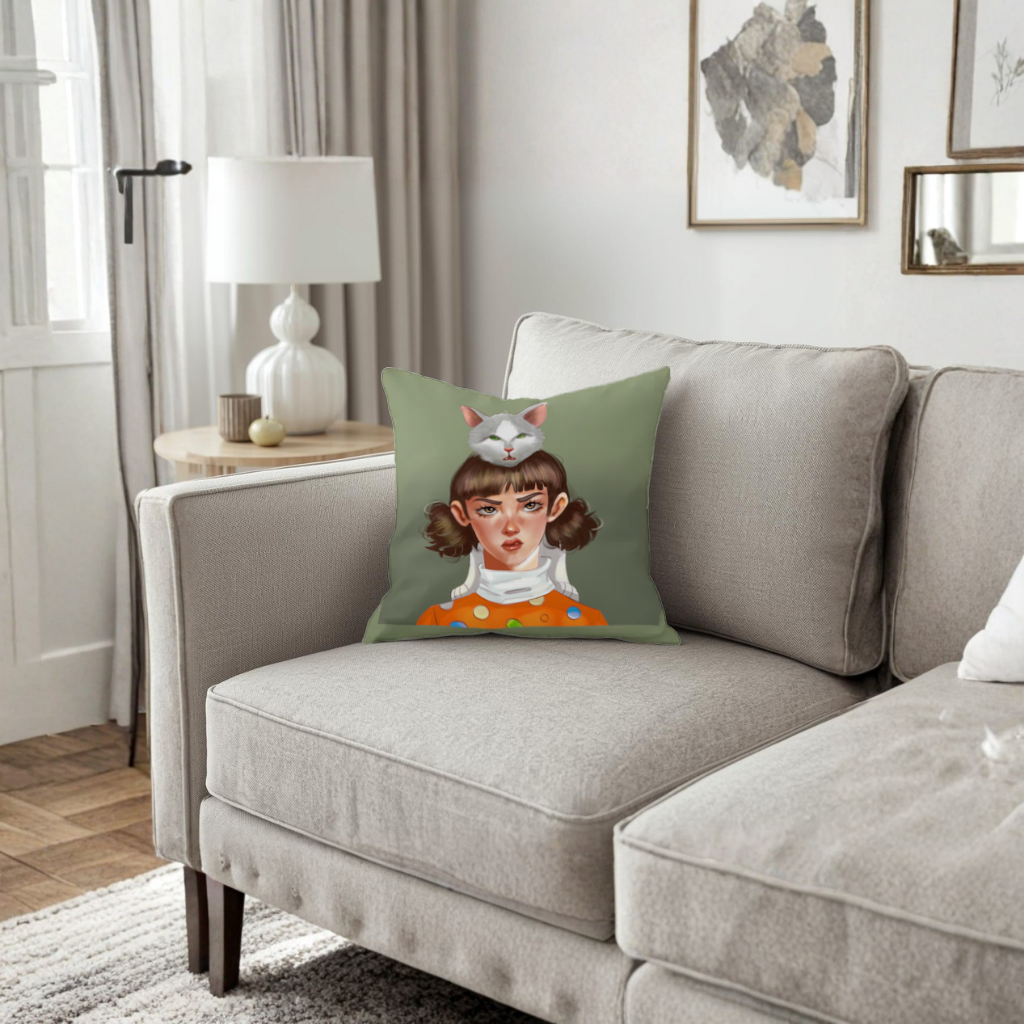 Mood Kedi ve Ben Dokunma Telefonuma! Dekoratif Kırlent Kılıfı