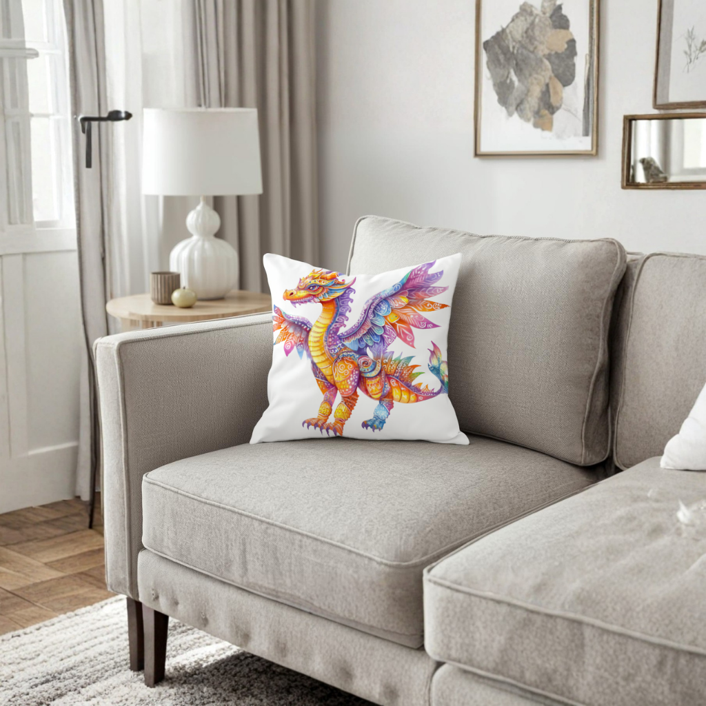 Vibrant Rainbow Mythical Dragon Decorative pillow cover