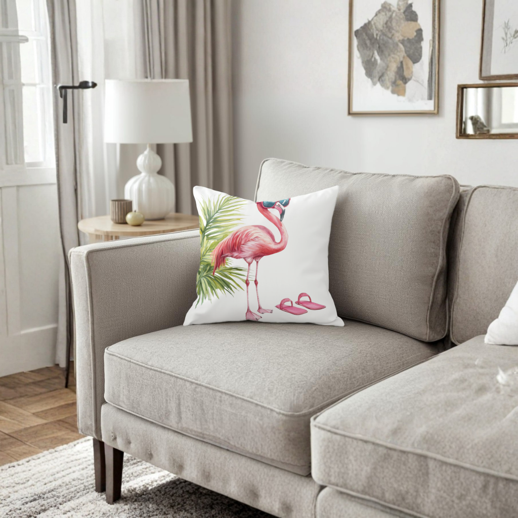 Pink Flamingo with Sunglasses Decorative pillow cover