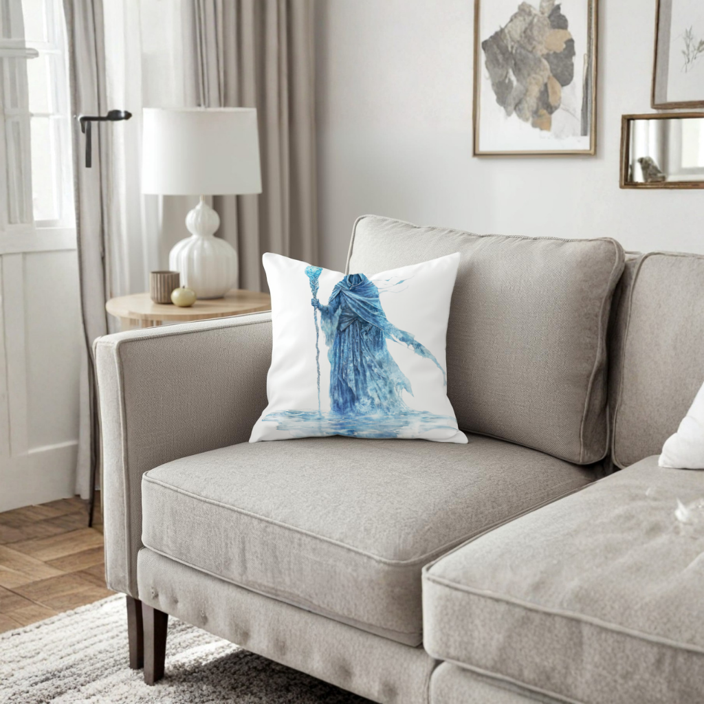 Blue Frost Mage Hooded Wizard Staff Decorative pillow cover