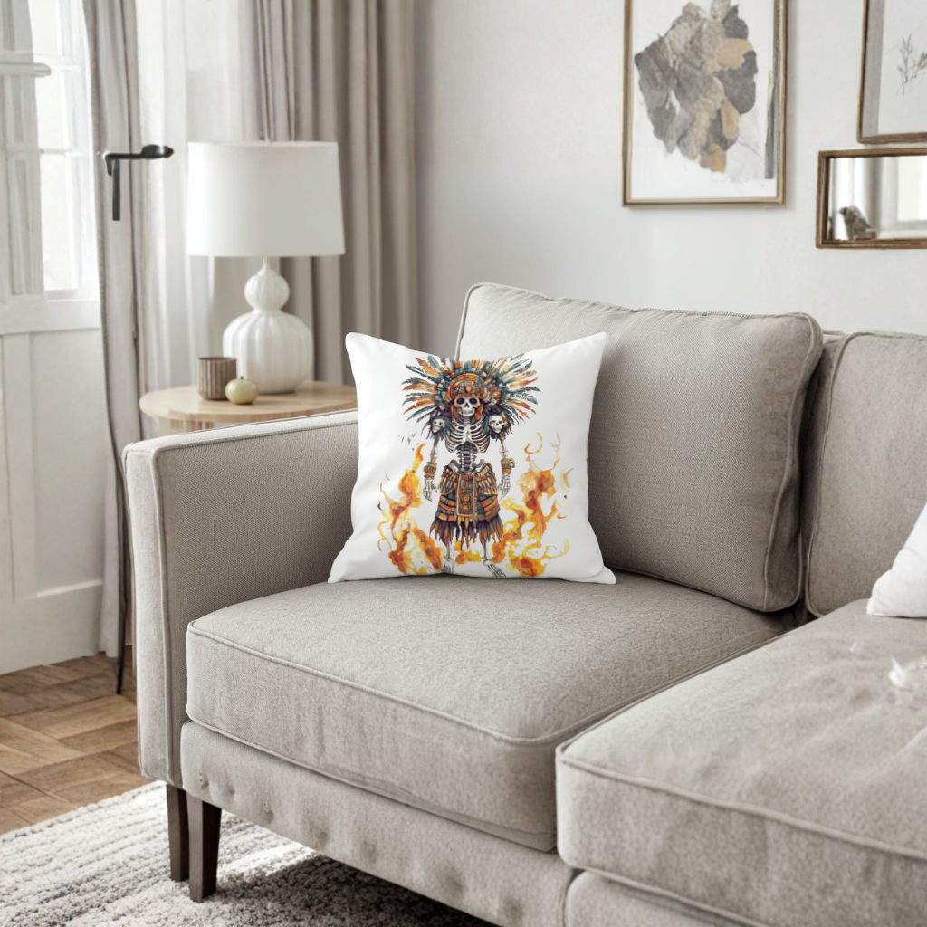 Aztek İskelet Savaşçı Dekoratif Kırlent Kılıfı