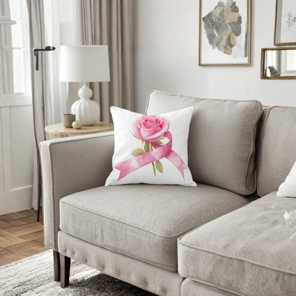 Breast Cancer Awareness Pink Rose Decorative pillow cover