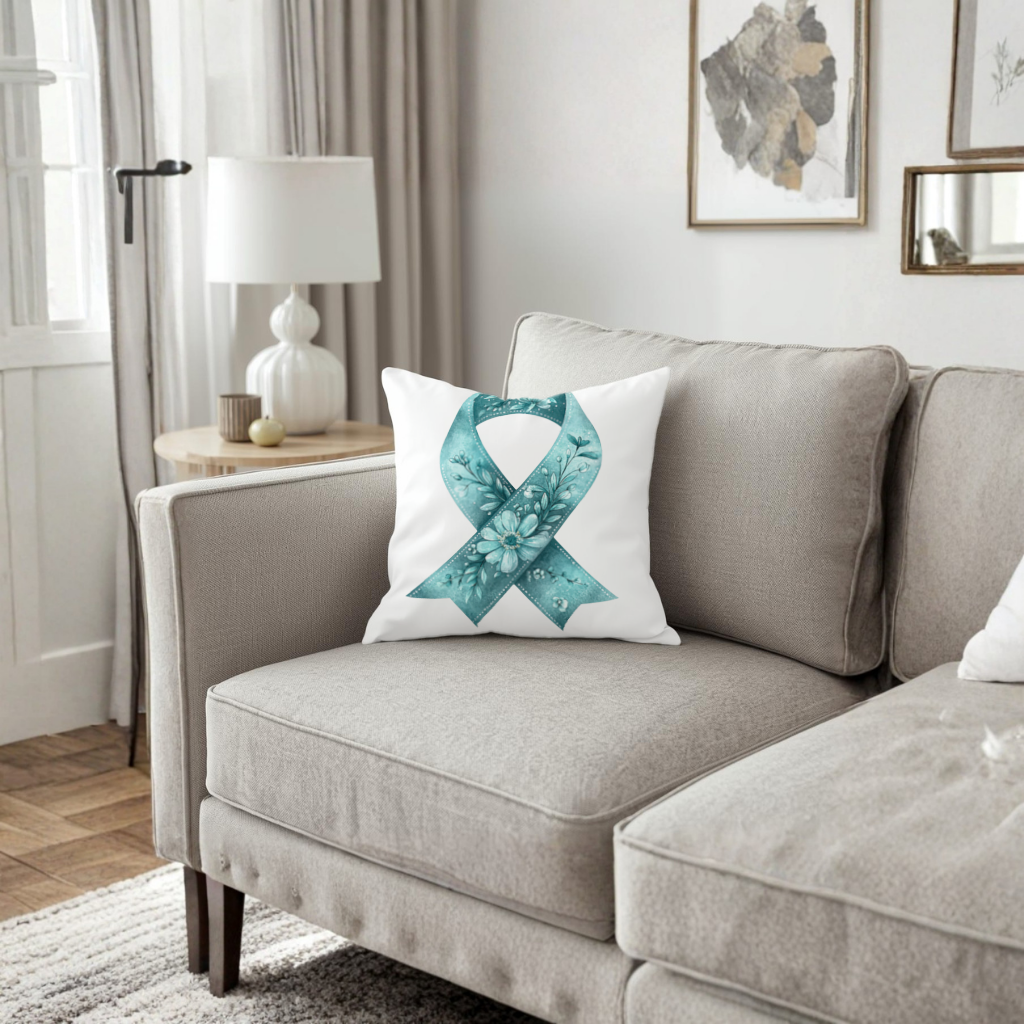 Floral Teal Awareness Ribbon Decorative pillow cover