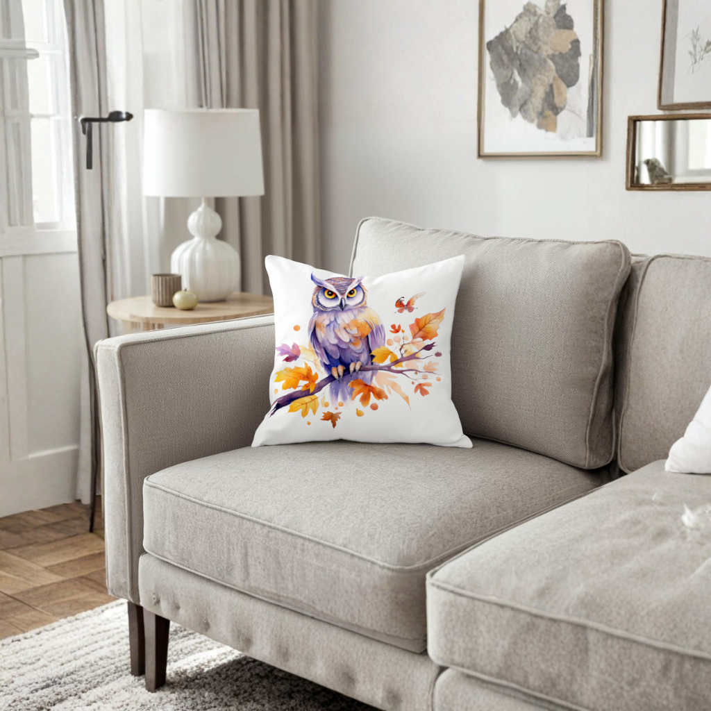 Whimsical Autumn Owl and Butterfly Decorative pillow cover