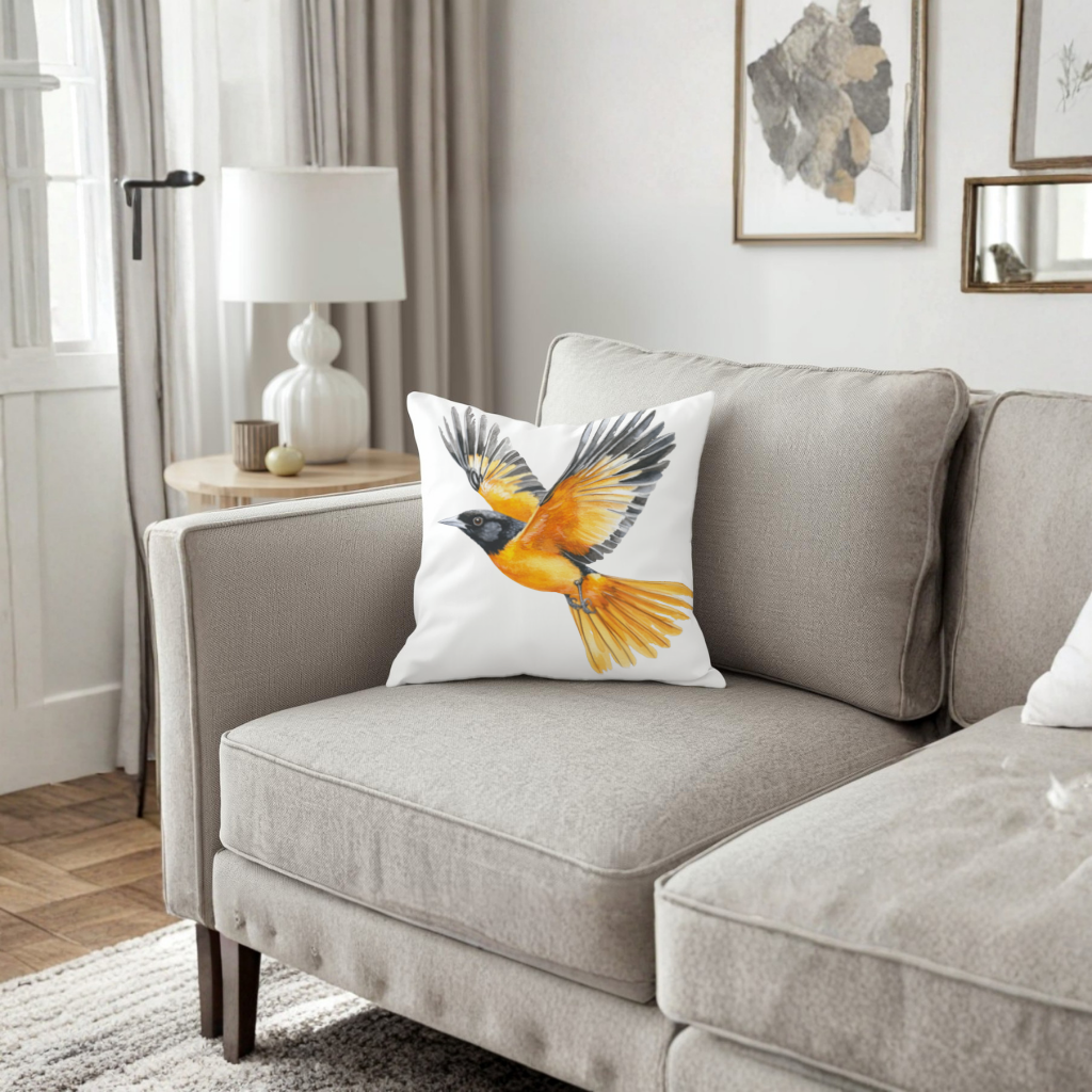 Watercolor Baltimore Oriole Decorative pillow cover