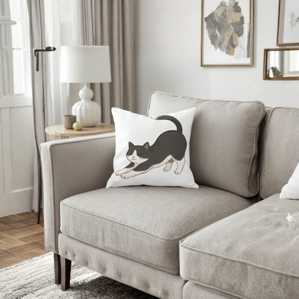 Stretching Tuxedo Cat Decorative pillow cover