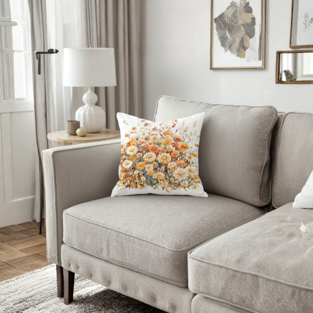 Watercolor Orange Wildflowers Decorative pillow cover