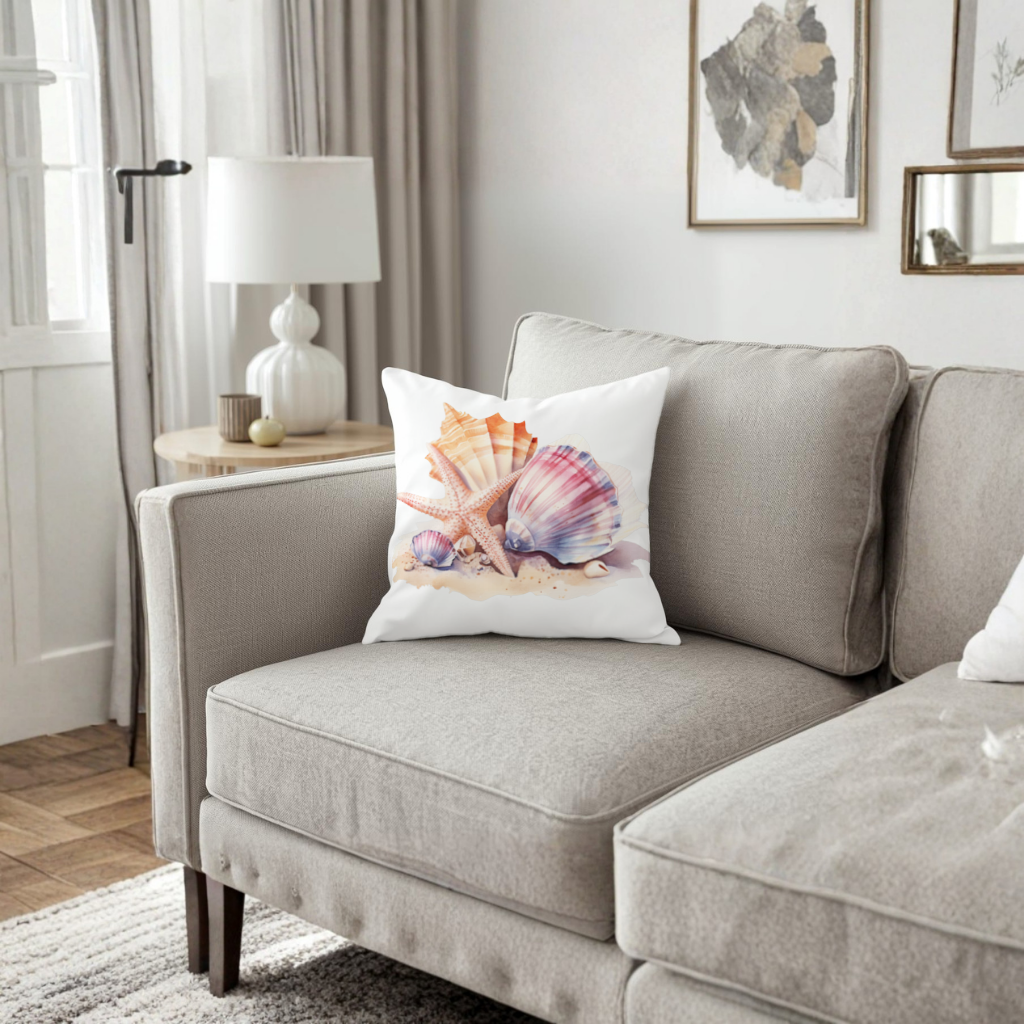 Watercolor Coastal Seashells Decorative pillow cover