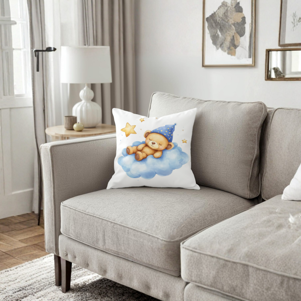 Sleeping Teddy Bear on a Cloud Decorative pillow cover