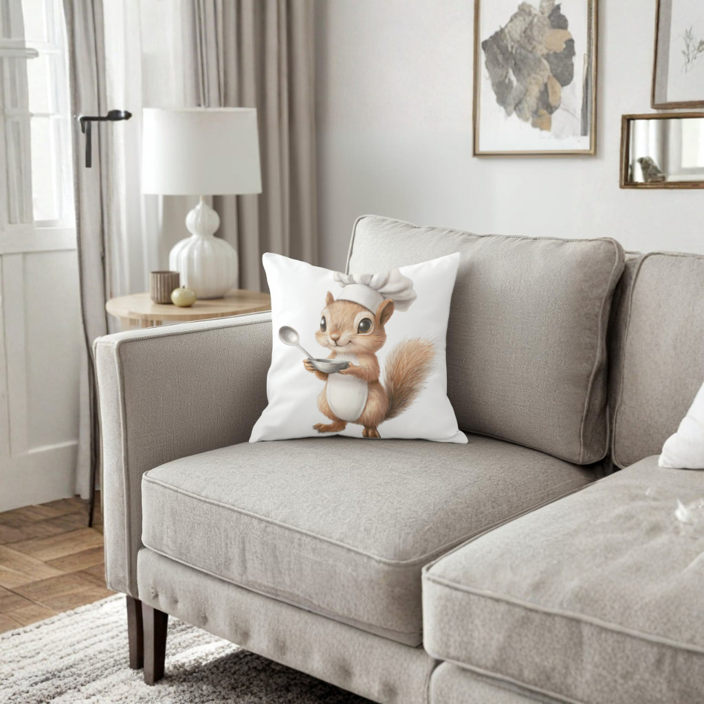 Whimsical Little Chef Squirrel Decorative pillow cover