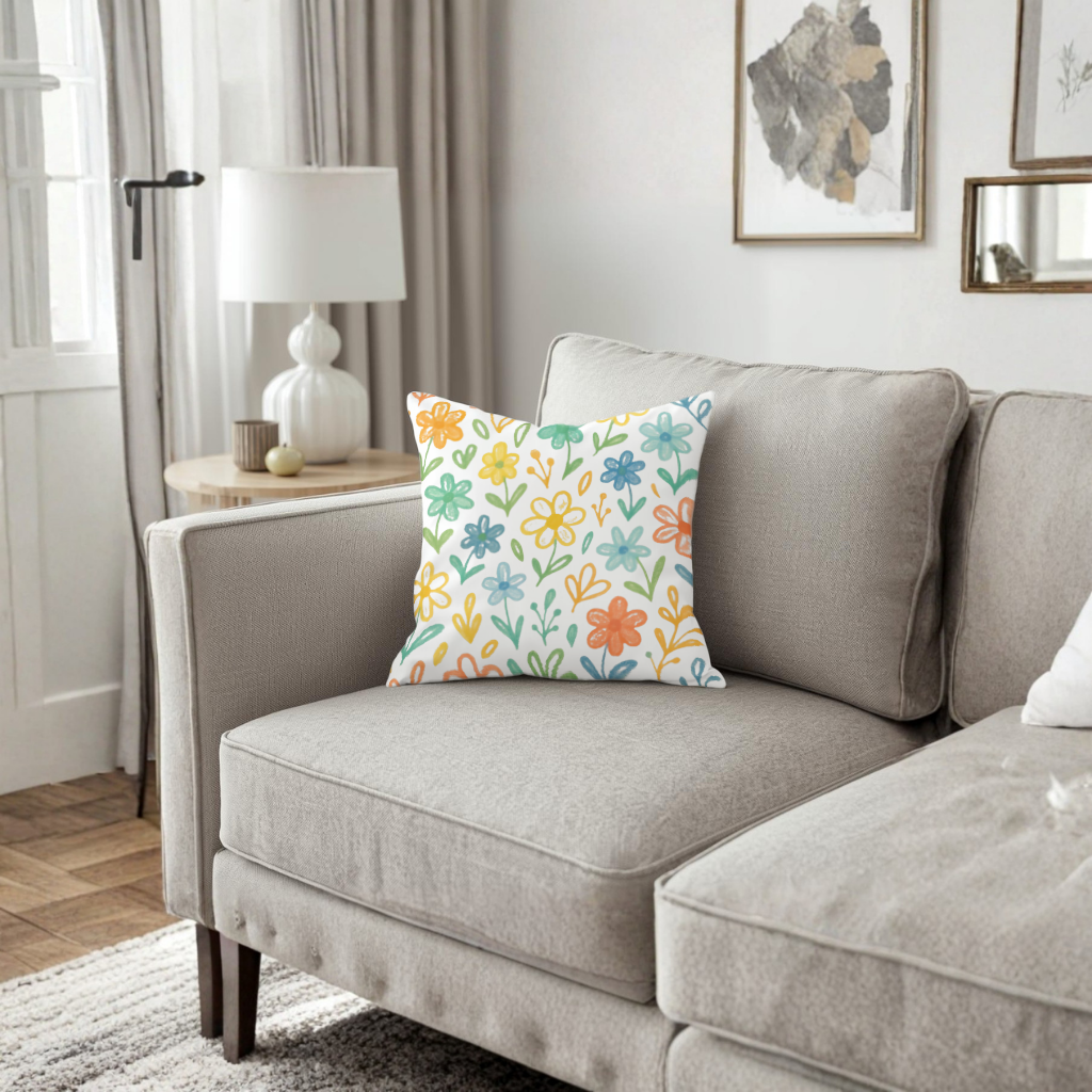 Colorful Boho Wildflowers Decorative pillow cover