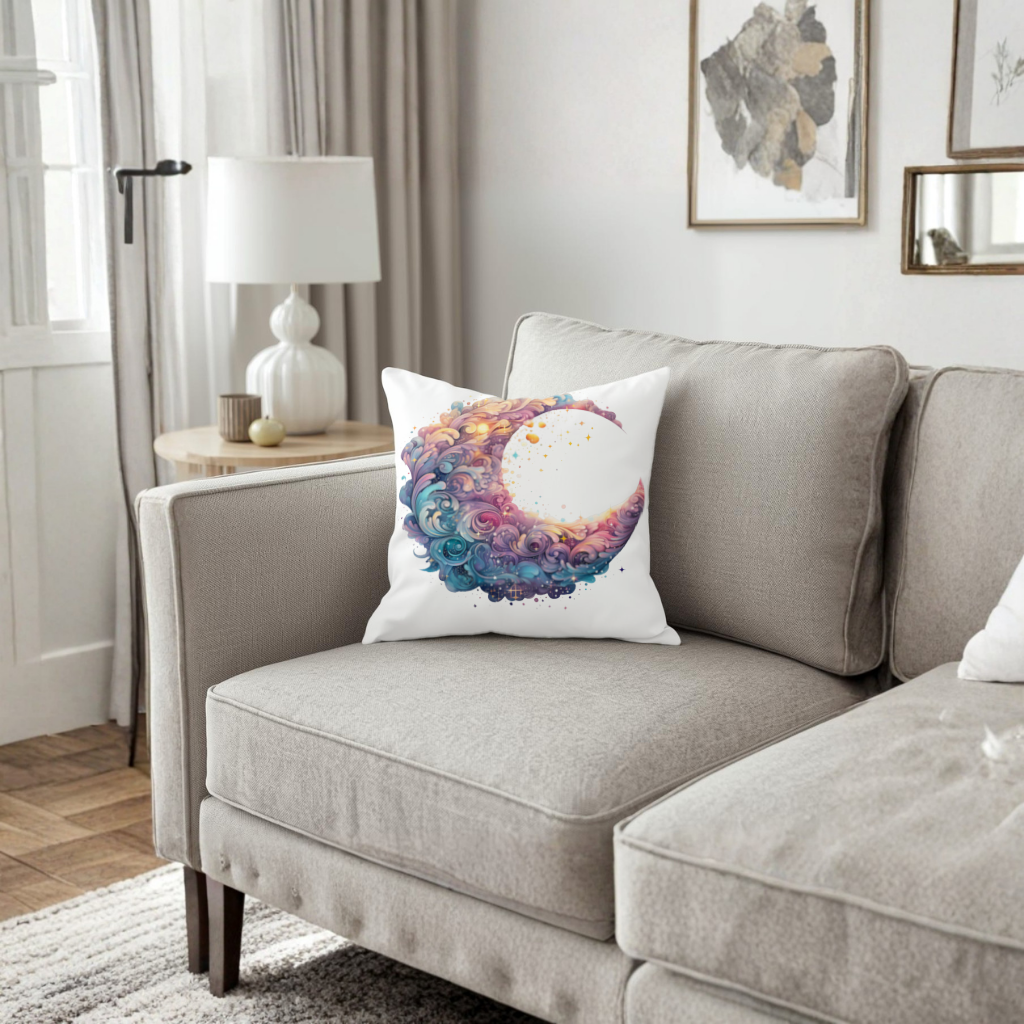 Colorful Swirled Celestial Moon Decorative pillow cover