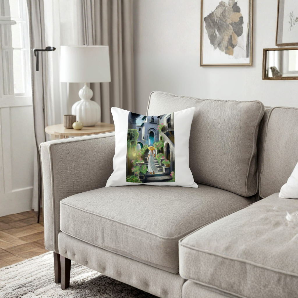 Journey Through Time The Tale of Flowery Streets Decorative pillow cover