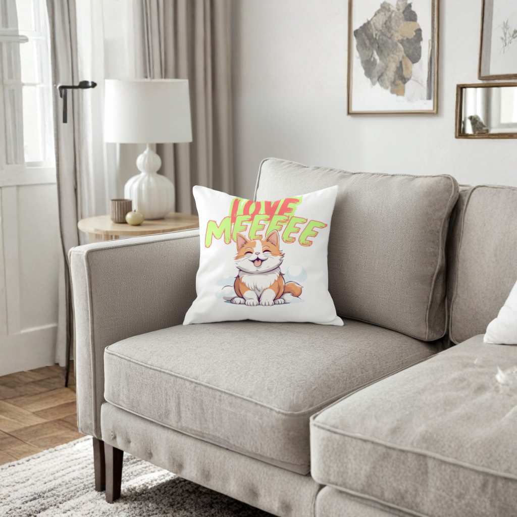 Sevimli Turuncu Kedi Love Me Dekoratif Kırlent Kılıfı