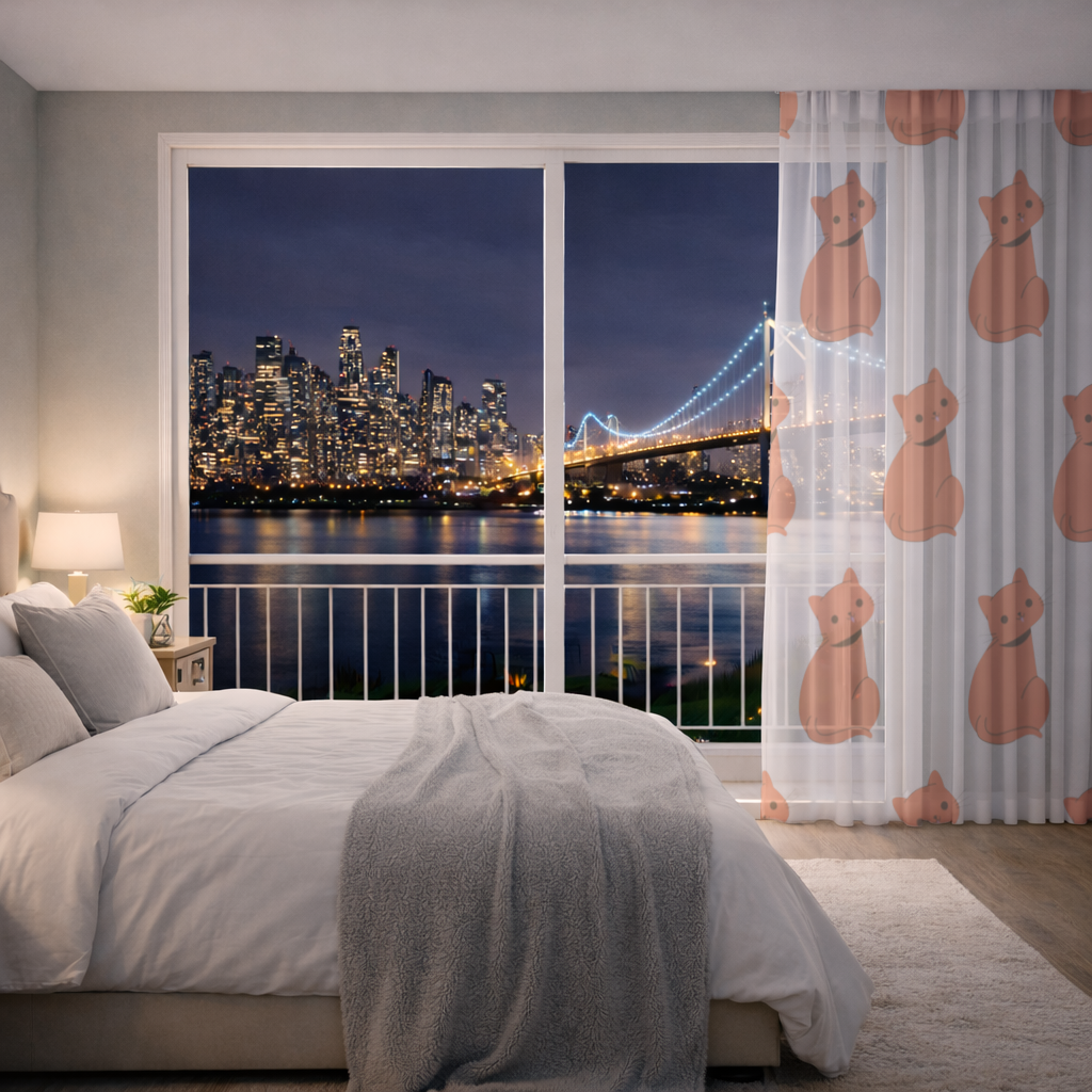 furry feline friends Sheer Curtain
