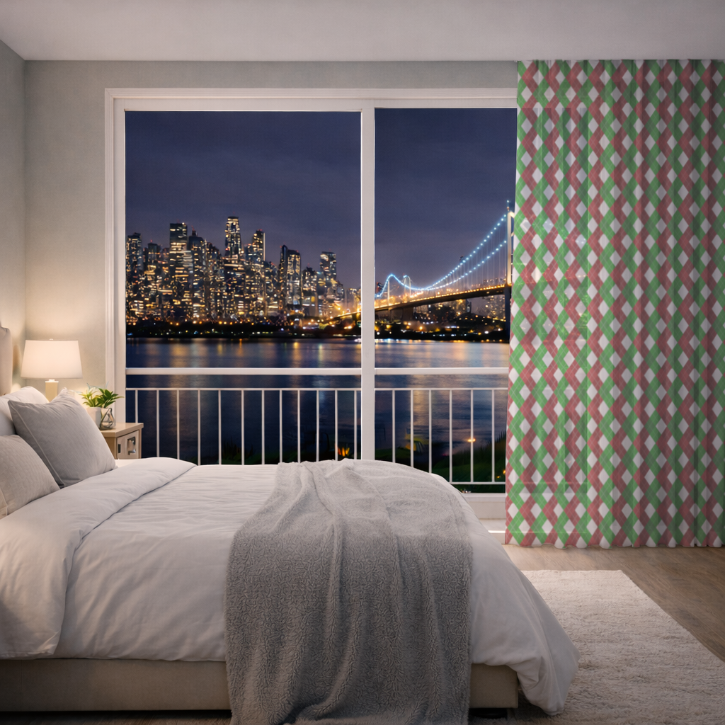 Red Green Argyle Plaid Background Pattern Sheer Curtain