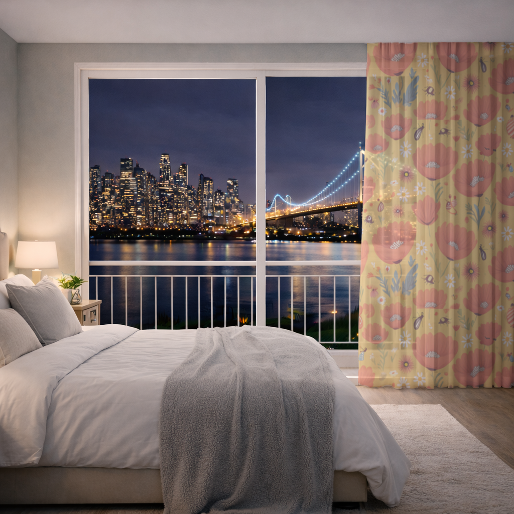 Floral  Insect Pattern  Colorful Design Sheer Curtain