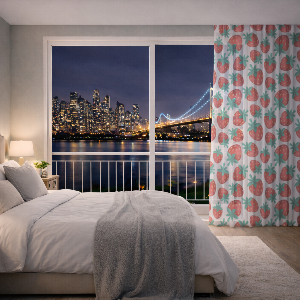 Vibrant Red Strawberry Summer Pattern Sheer Curtain