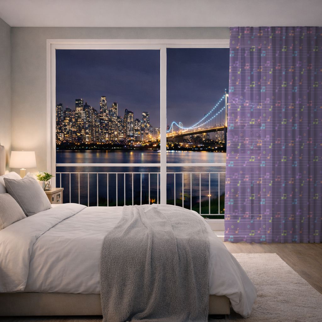 Colorful Music Notes and Modern Rhythm Seamless Pattern Sheer Curtain
