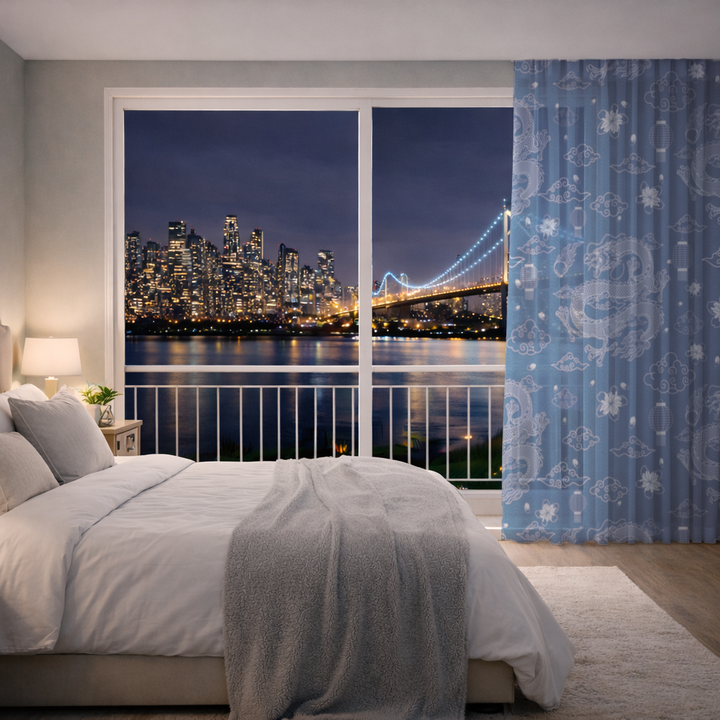 Traditional Dragon Pattern on Blue Background 