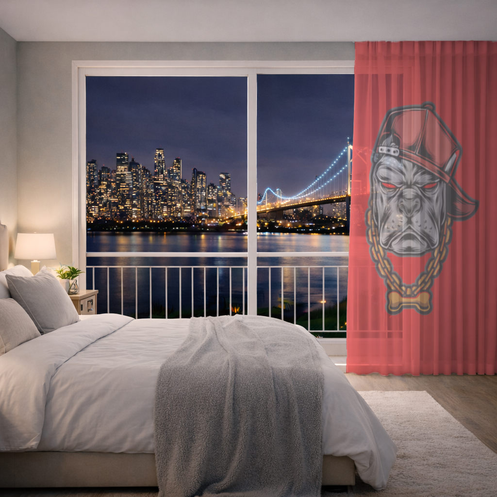 Hip Hop Style Gangster Dog Illustration Sheer Curtain