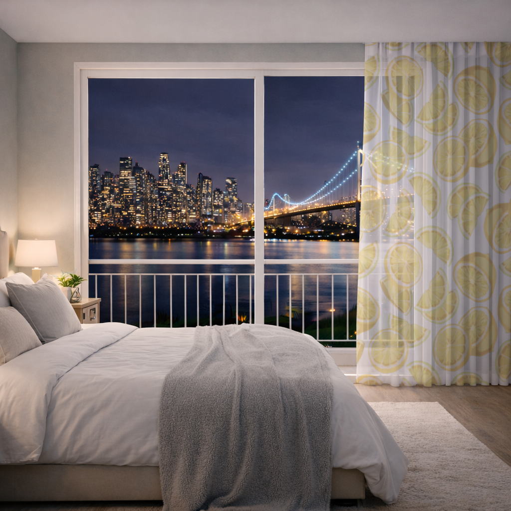 Taze Limon Dilimli Canlı Yaz Deseni Tül Perde