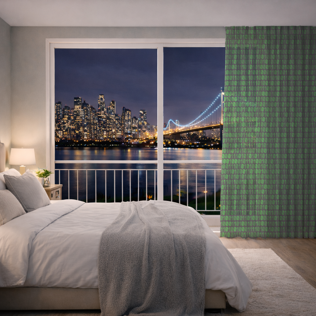 Matrix Stili Dijital İkili Kod Arka Planı Tül Perde