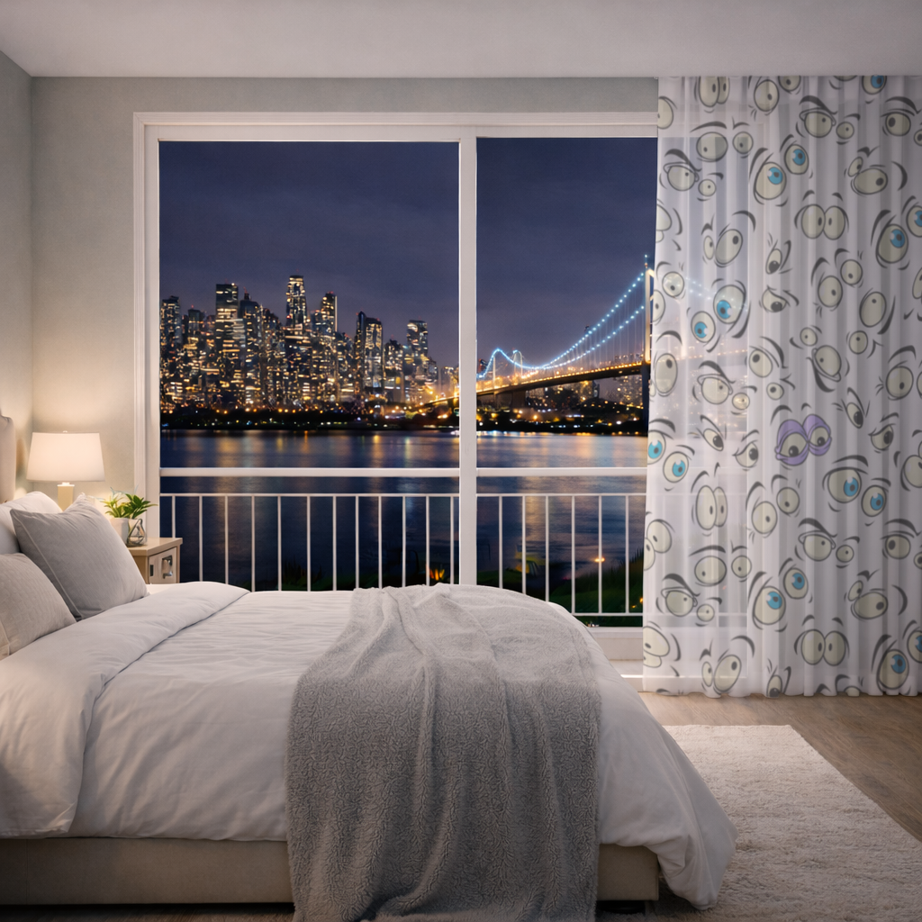 Funny Cartoon Eyes Pattern Sheer Curtain