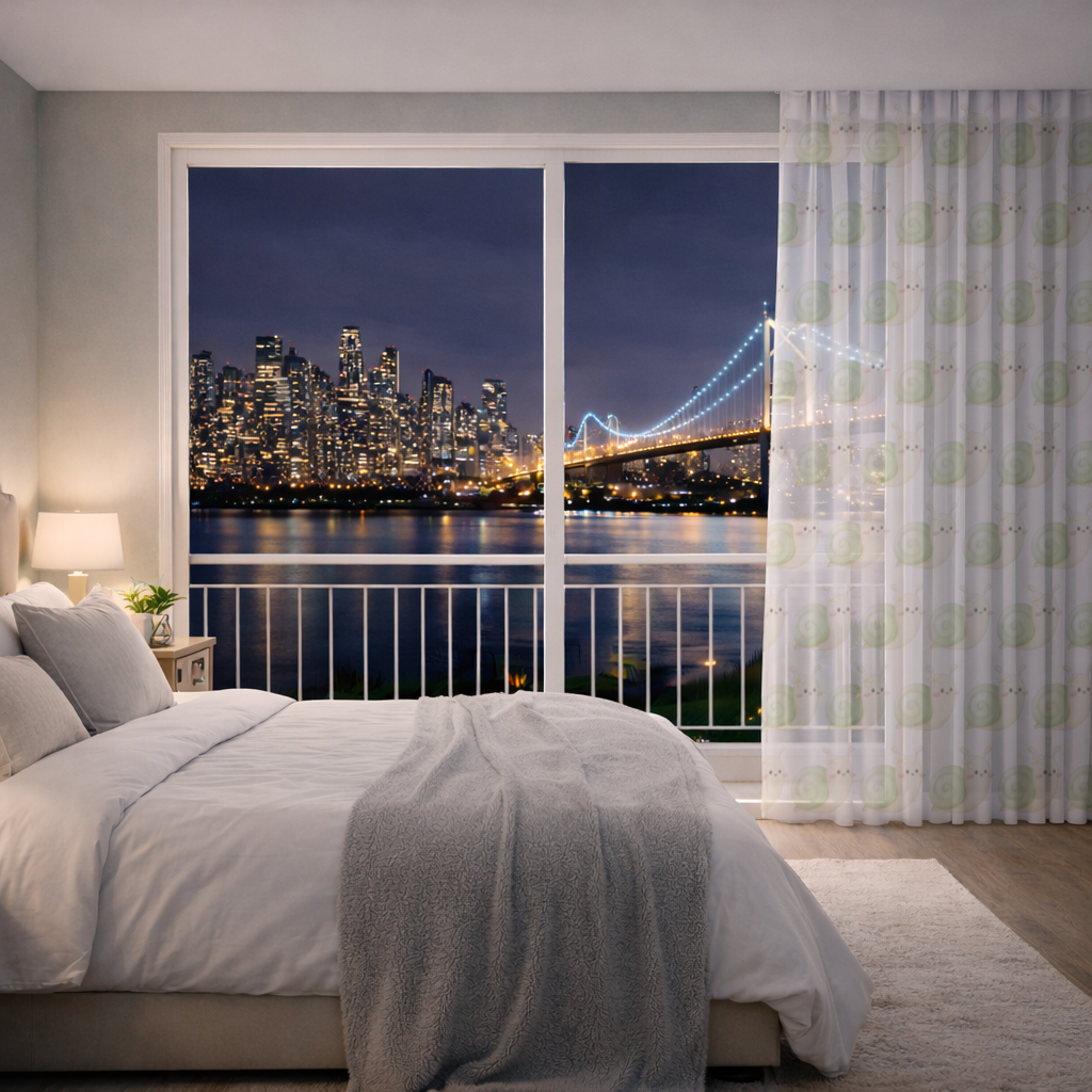 Cute Snail Illustration Sheer Curtain