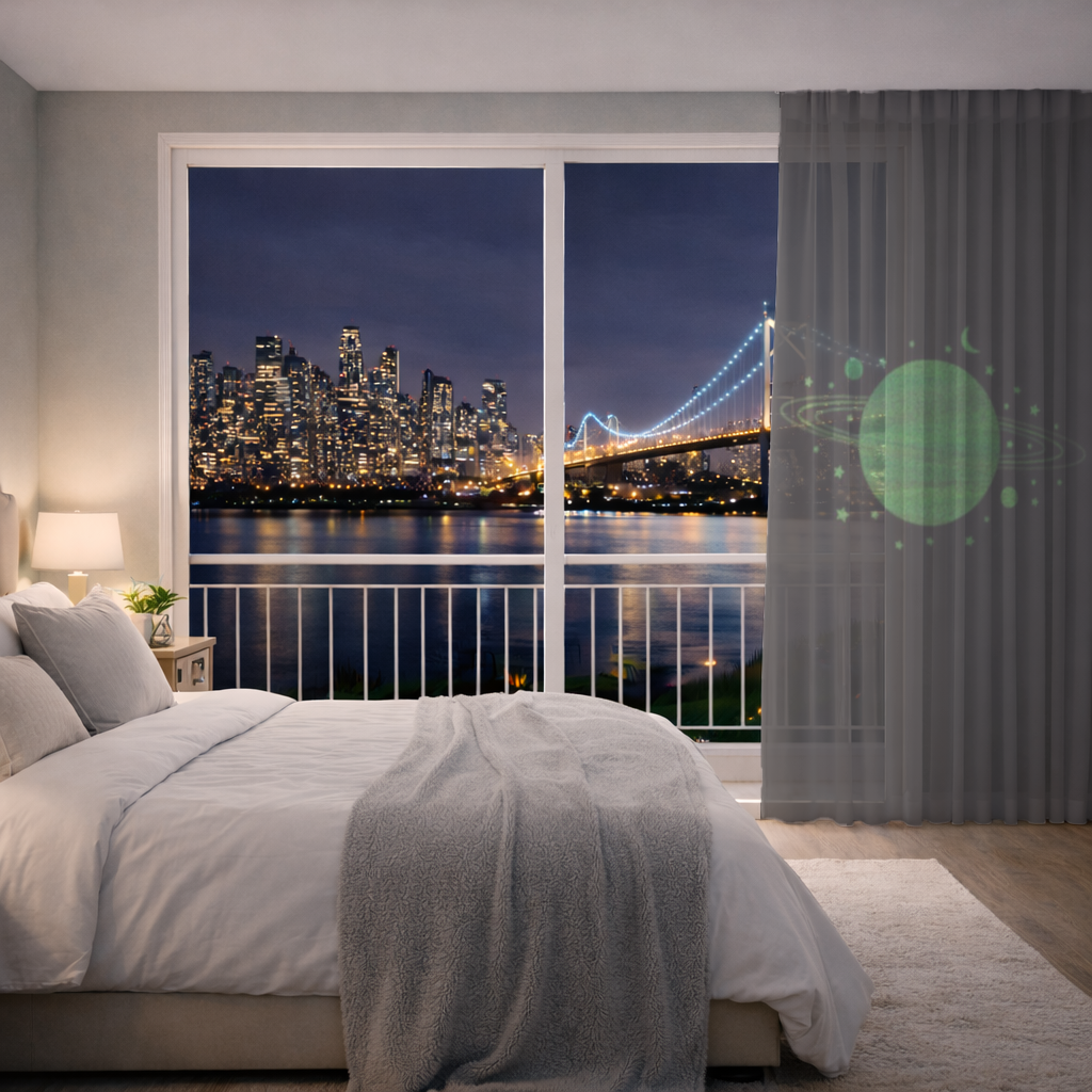 Green planets on a black background. 