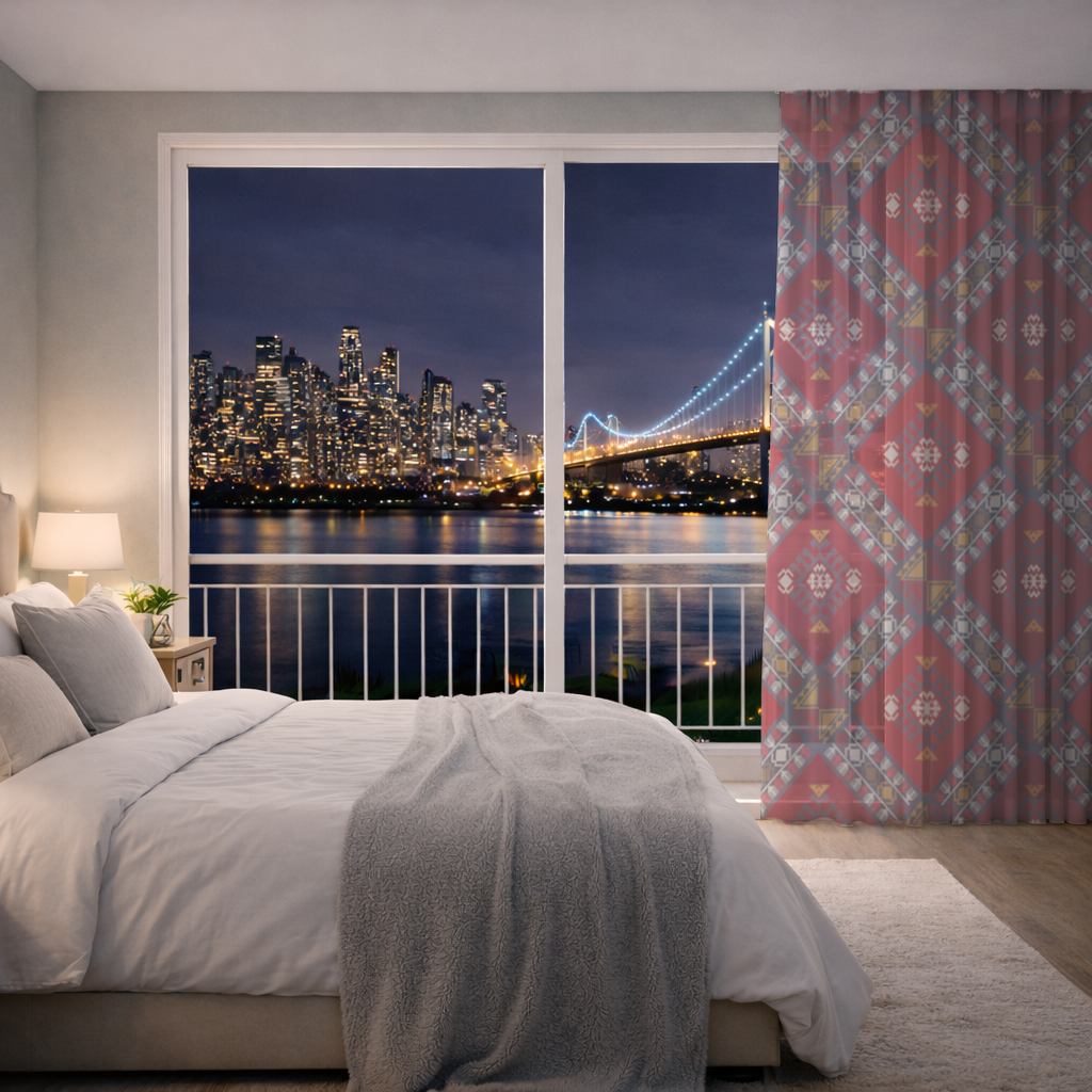 Geleneksel Kilim Desenli Motif Tül Perde