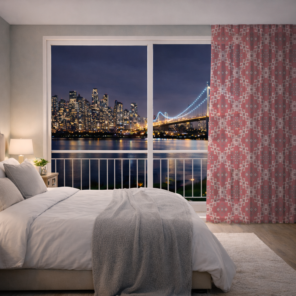 Red Ethnic Embroidery Pattern Sheer Curtain