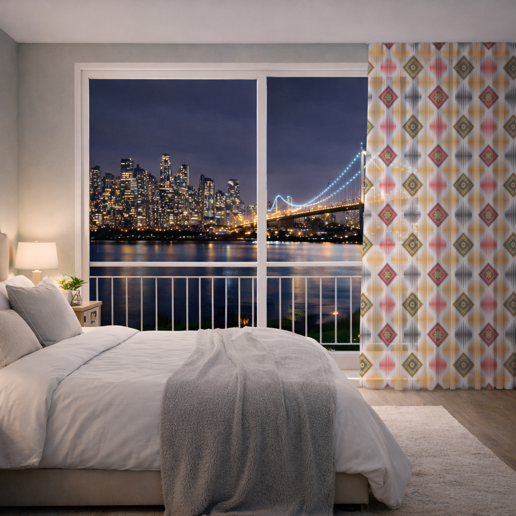Vibrant Ethnic Geometric Motif Sheer Curtain
