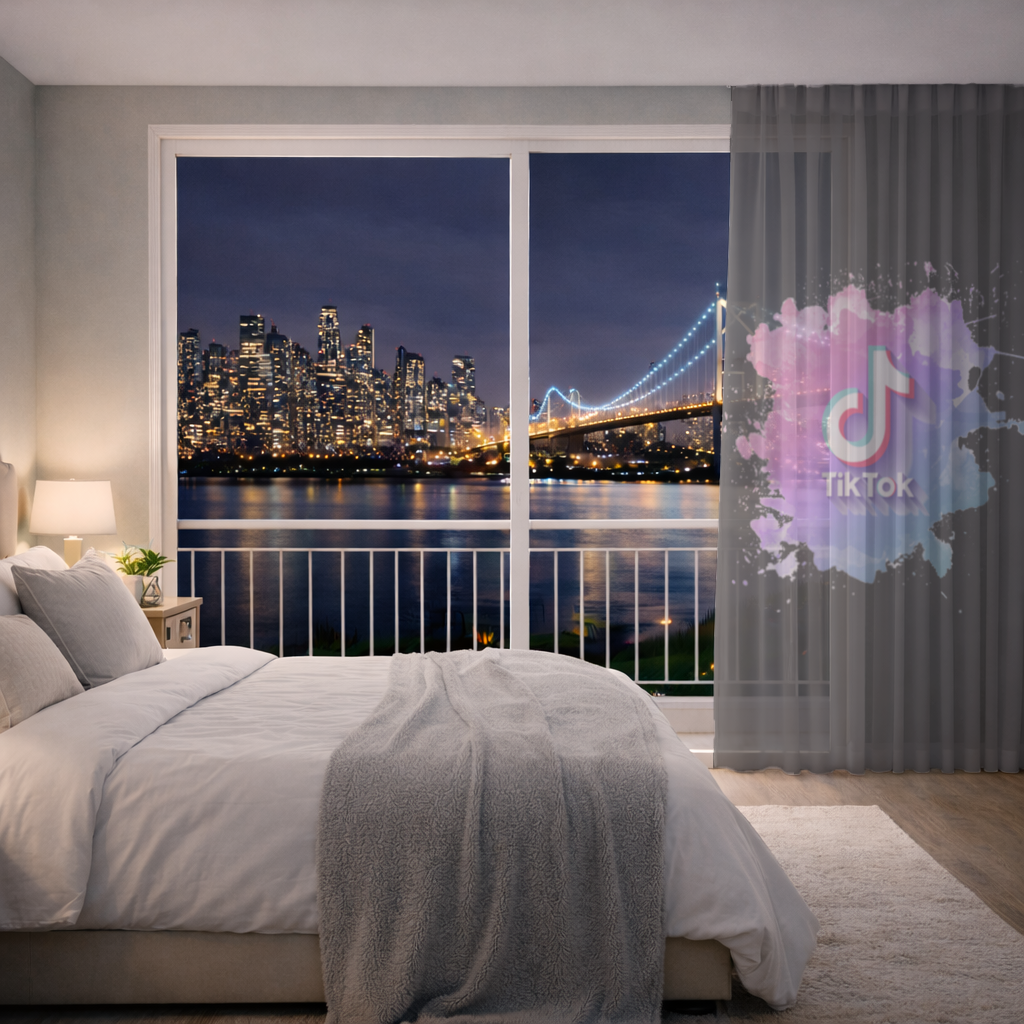 TikTok Logo with Watercolor Effect Sheer Curtain