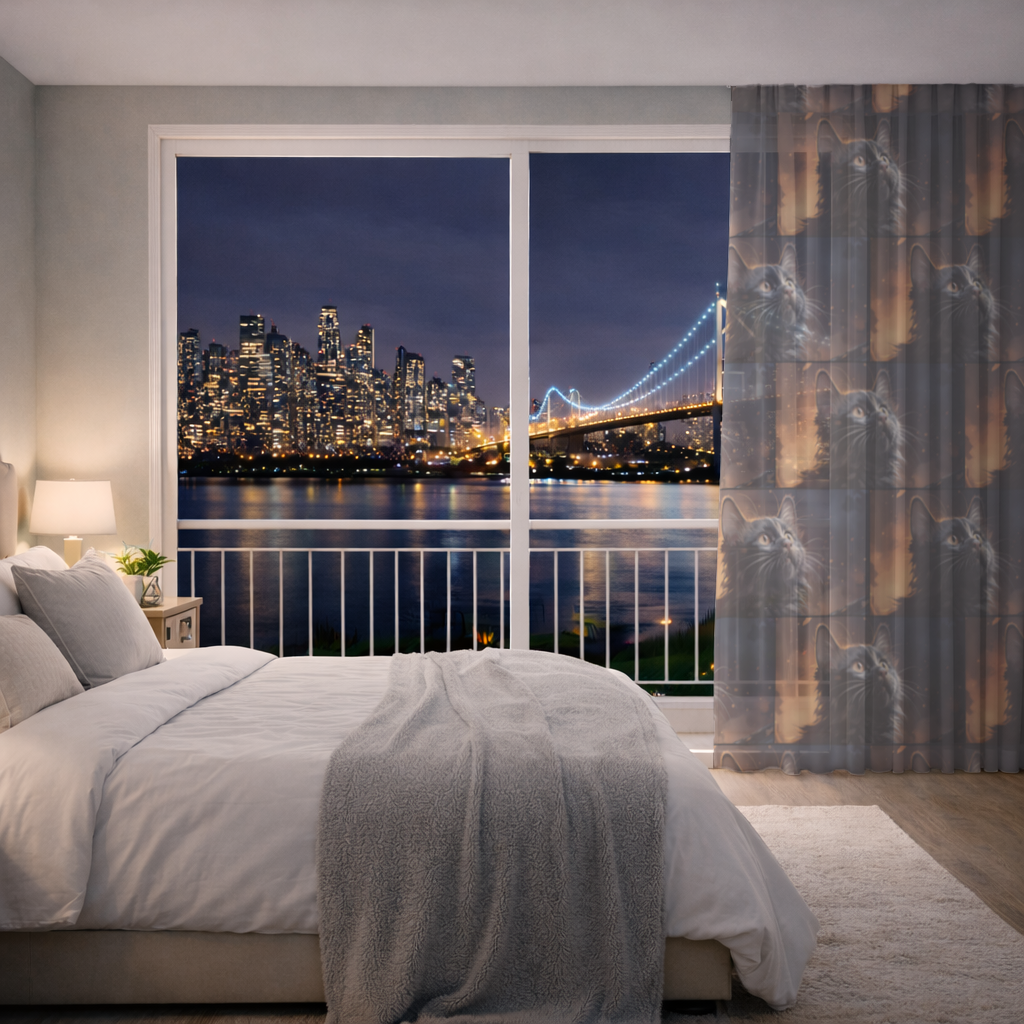 Black Cat Digital Art Sheer Curtain