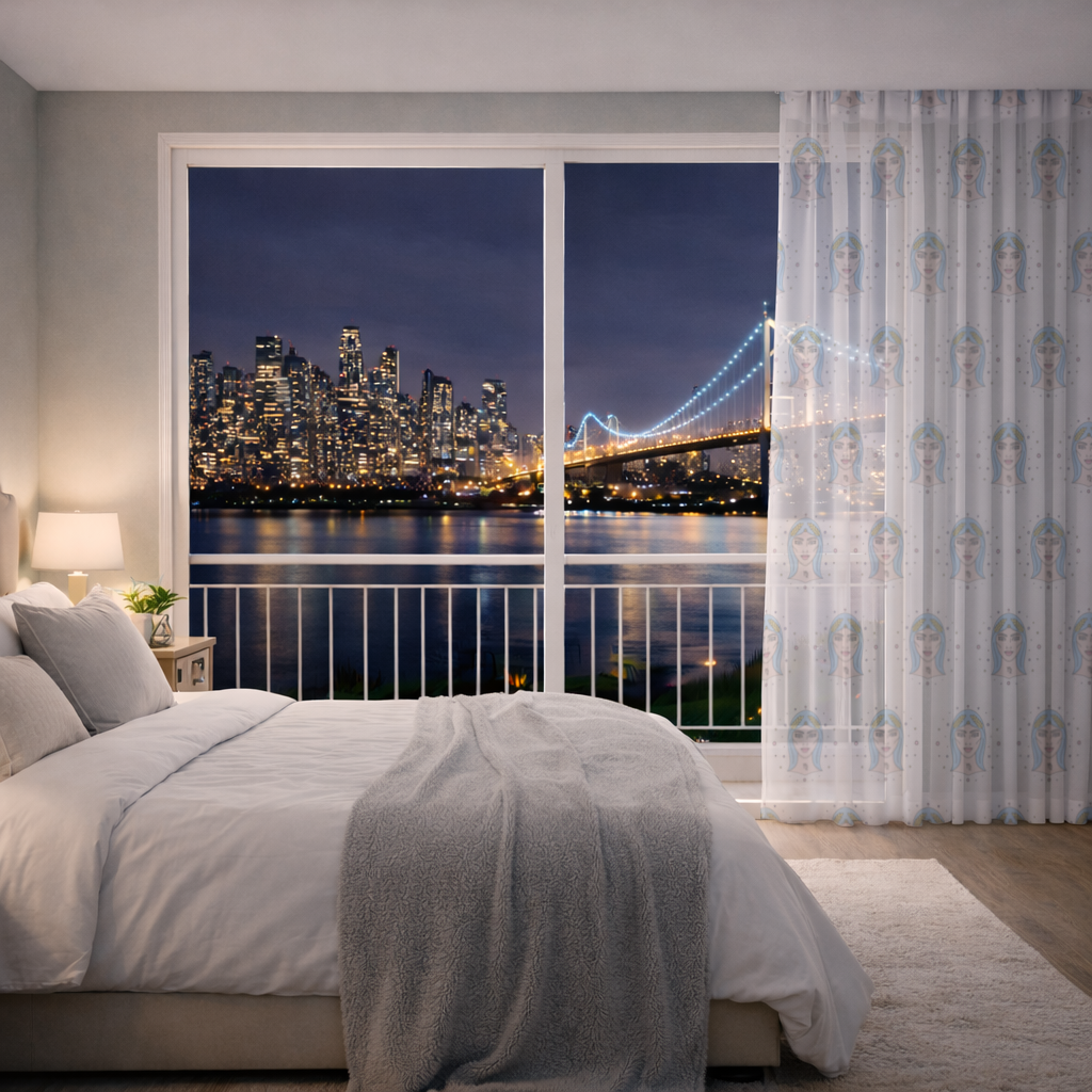 Virgo Zodiac Mystical Woman and Stars Sheer Curtain