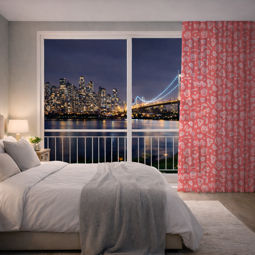 Red Abstract Doodle Sheer Curtain